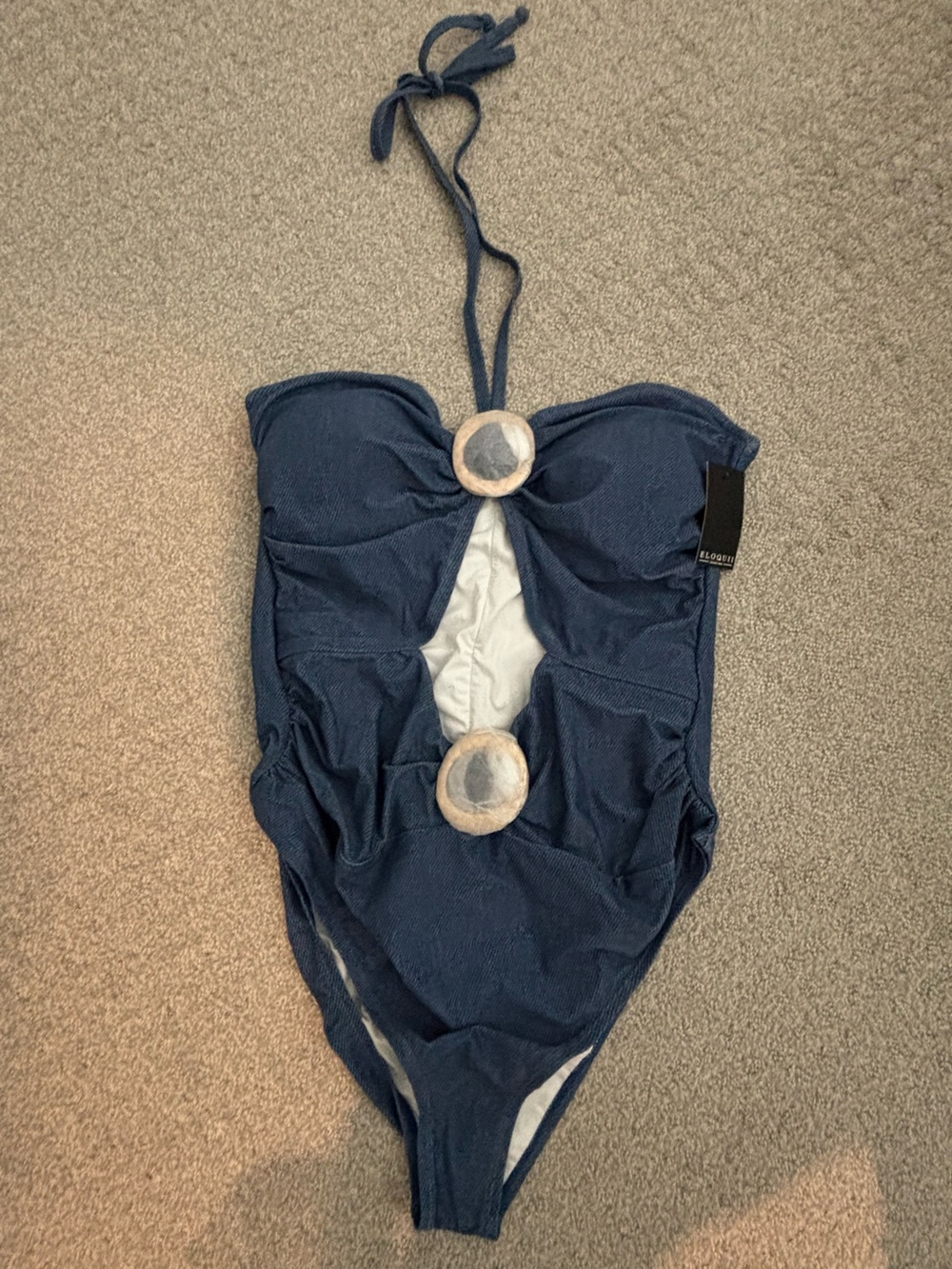 ELOQUII Denim Hammered Ring One Piece SwimSuit